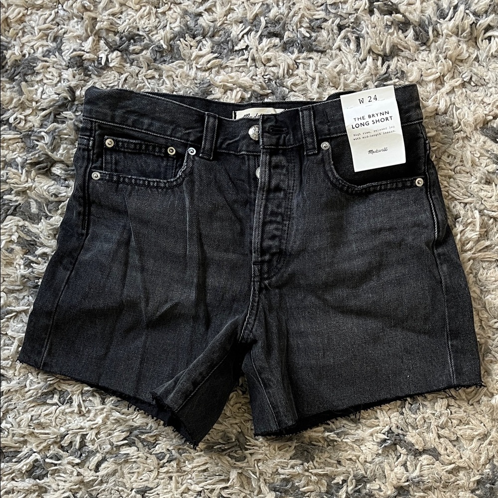 Madewell Black High-Rise Raw-Hem Denim Shorts